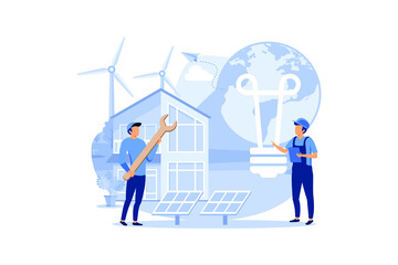 alternative renewable energy. solar energy, technological solar panels.  the hour of the earth, save energy and the planet flat modern design illustration