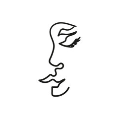 Linear vector illustration of woman face. Continuous line drawing of elegant face