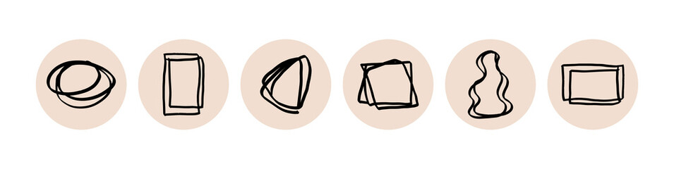 Set of highlights stories in minimalist style. Geometric abstract shapes in boho style. Social media template for blog, shop