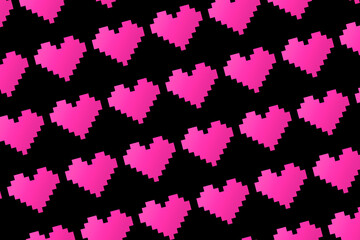 Pink hearts on a black background. Seamless repeating pattern.