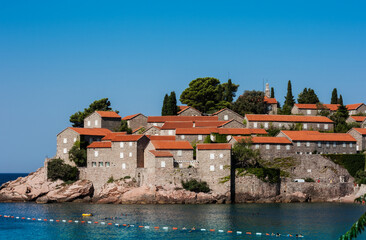 Fototapeta na wymiar beautiful view of island Sveti-Stefan near Budva in Montenegro, Europe, Adriatic Sea