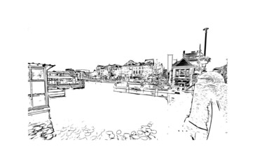 Obraz premium Building view with landmark of Leiden is the city in the Netherlands. Hand drawn sketch illustration in vector.