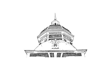 Building view with landmark of Leiden is the 
city in the Netherlands. Hand drawn sketch illustration in vector.