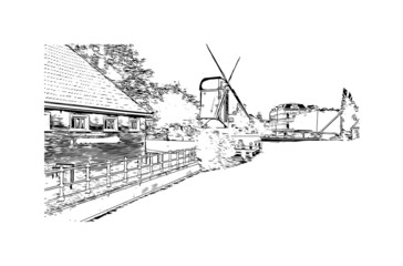 Fototapeta premium Building view with landmark of Leiden is the city in the Netherlands. Hand drawn sketch illustration in vector.