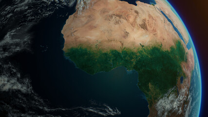 Africa continent of Planet Earth rotation a day from the space. Sunrise at Earth
