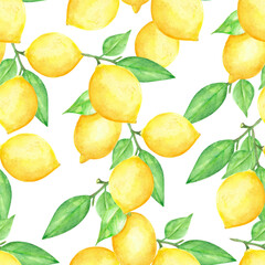 Watercolor lemon fruits pattern