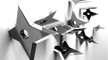 Shuriken - Ninja’s throwing stars on white background.
3DCG illustration. 