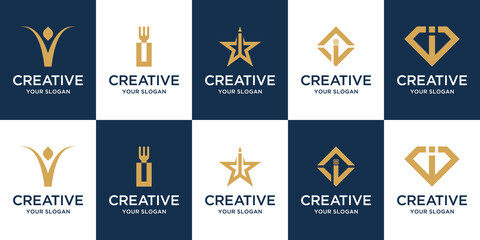 Set of monogram initial letter i logo template