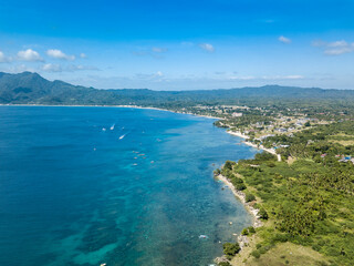 Aerial of the coast of Laiya, San Juan, Batangas, Phillipines.