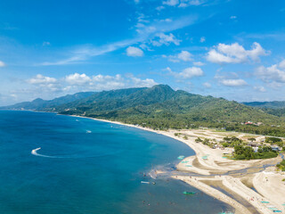Aerial of the coast of Laiya, San Juan, Batangas, Phillipines. - obrazy, fototapety, plakaty