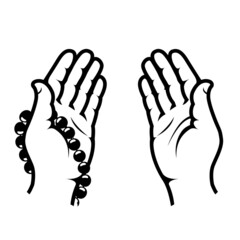 Obraz premium Muslim prayer, hands with beads, open palms, islamic praying, namaz, vector