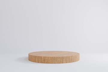 Wood podium minimal on white color background, Display for cosmetic perfume fashion natural product, simple clean design, luxury minimalist mockup - 3D illustration