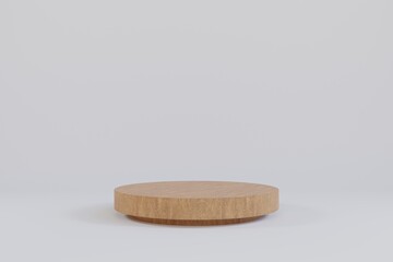 Wood podium minimal on white color background, Display for cosmetic perfume fashion natural product, simple clean design, luxury minimalist mockup - 3D illustration