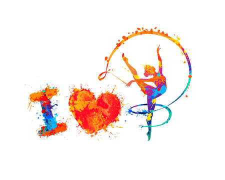 I love Rhythmic gymnastics. Vector symbol of splash paint