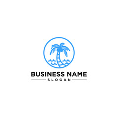Beach Holiday Palm Tree Sea Vector Logo Design 