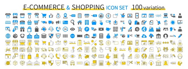 Icon set related to e-commerce and shopping - obrazy, fototapety, plakaty