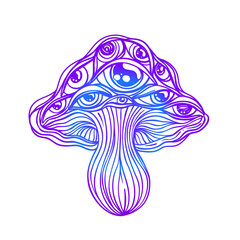 Magic mushrooms. Psychedelic hallucination. Vibrant vector illustration. 60s hippie colorful art. Decoration in ethnic boho style tattoo. Alchemy or astrology, esoteric or festive design.