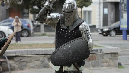 medieval knights training in the city street - Powered by Adobe