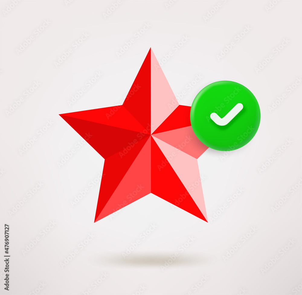 Poster classic star icon with checkmark. 3d vector icon