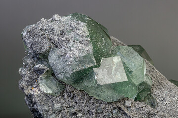 macro mineral stone green fluorite on a black background