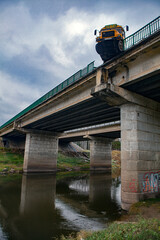 accident, children's bus, danger, bridge, crash,
