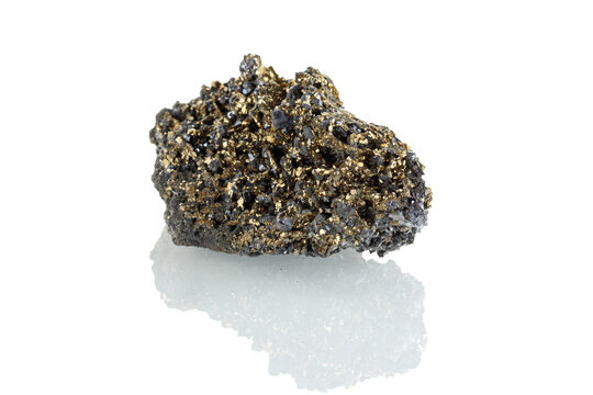 macro stone mineral Quartz pyrite on a white background