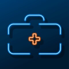 Obraz premium medical suitcase neon sign, modern glowing banner design, colorful modern design trends. Vector illustration.