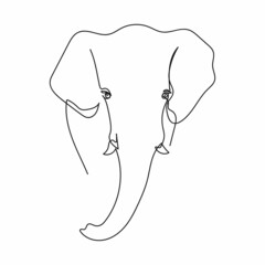Continuous one simple single line drawing of animal elephant icon in silhouette on a white background. Linear stylized.