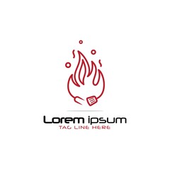 combination fire and fork spatula logo design, concept logo barbeque, simple, symbol icon food restaurant