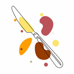 Continuous one simple single line drawing of knife icon in silhouette on a white background. Linear stylized.