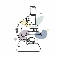 Continuous one simple single line drawing of microscope icon in silhouette on a white background. Linear stylized.