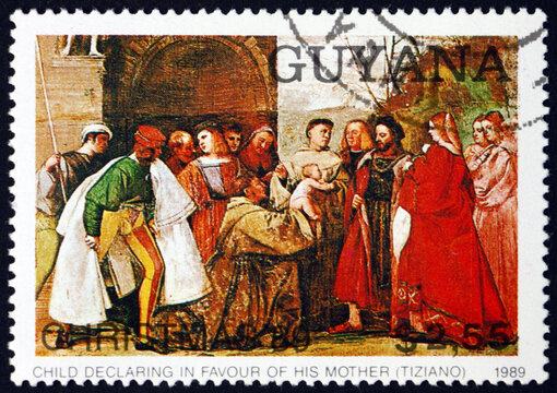 Postage stamp Guyana 1989 Child Declaring by Titian