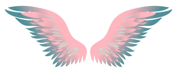 Beautiful magic tender pink gradient angel wings, vector illustration