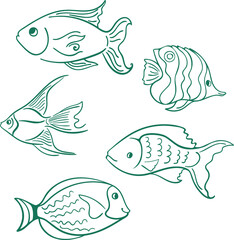 vector set of cute fishes
