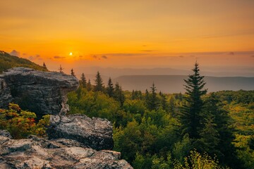 Sunrise at Bear Rocks Preserve, in Monongahela National Forest, West Virginia - obrazy, fototapety, plakaty