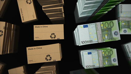 Made in China box and Euro pack loop 3d illustration