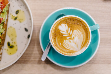 avocado and ham toast and coffee