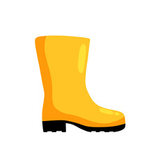 Rubber yellow boot. Waterproof rain shoes for fishing and gardening. Flat cartoon illustration