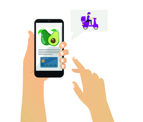 Order vegetables from the grocery store online using the mobile application. fast delivery home vegetable fruit service. editable vector.
