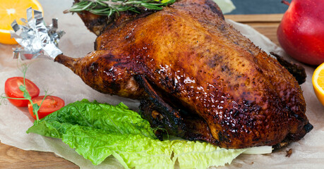 one baked duck for a holiday
