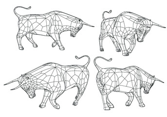 Angry bull polygonal lines illustration. Abstract vector bull on the white background