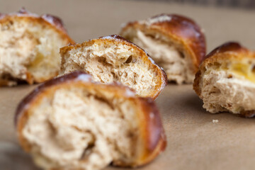 small cakes with custard dough and milk filling