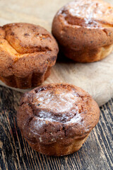 fresh cottage cheese cupcake on a wooden table