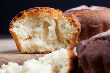fresh cottage cheese cupcake on a wooden table