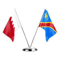 Two table flags isolated on white background 3d illustration, bahrain and dr congo