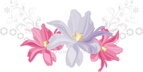 Three blooming tulips in decorative design