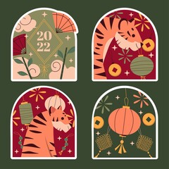 chinese new year stickers collection abstract design vector illustration