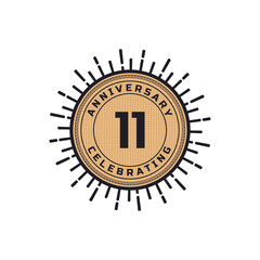 Vintage Retro 11 Year Anniversary Celebration with Firework Color. Happy Anniversary Greeting Celebrates Event Isolated on White Background
