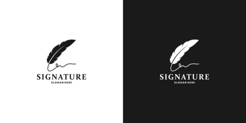 feather pen with signature logo design inspiration
