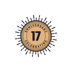 Vintage Retro 17 Year Anniversary Celebration with Firework Color. Happy Anniversary Greeting Celebrates Event Isolated on White Background